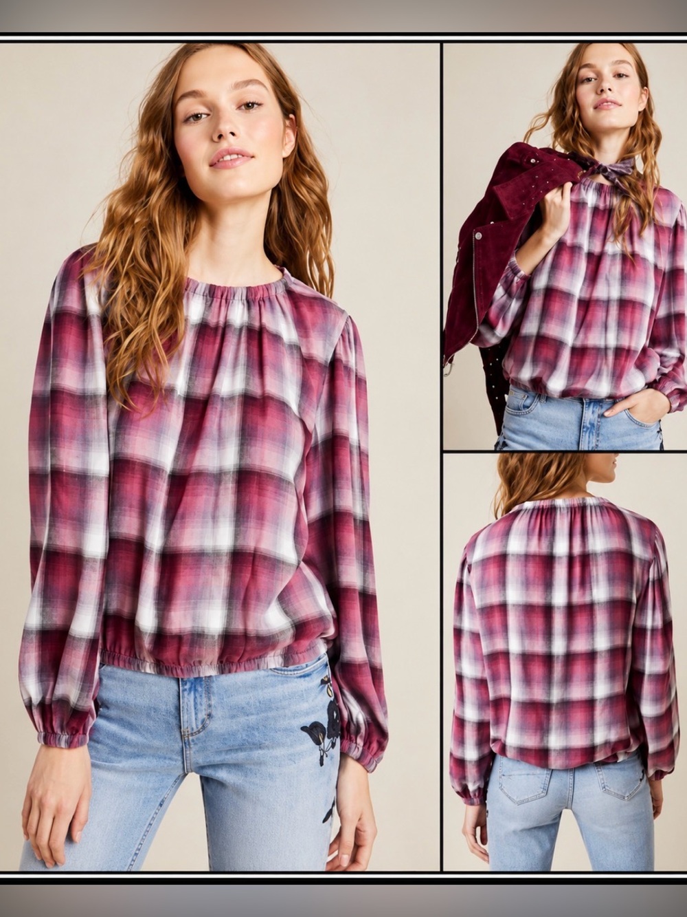 Anthropologie | cloth and stone glacier plaid top